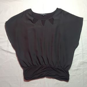 Gal Boss Blouse Women's Medium Black Sheer Layered Short Sleeve Round Neck Shirt
